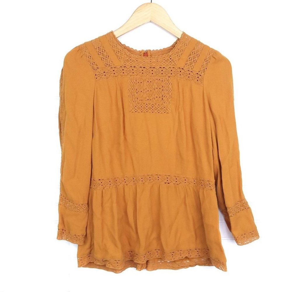 J. Crew Point Sur Mustard Yellow Lace Crochet Top